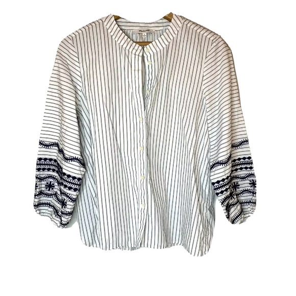 MADEWELL Button Down Shirt Navy Stripe Embroidered - Picture 3 of 8